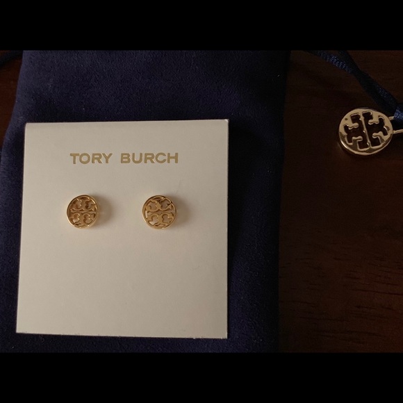 Tory Burch Jewelry - TORY BURCH circle logo goldtone earrings with bag!